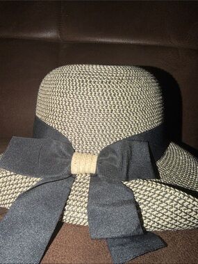 Women's Woven Straw Sun Hat with Black Ribbon Bow